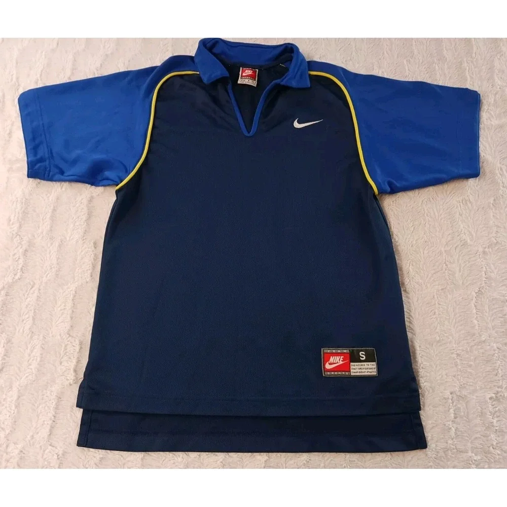 Vintage Nike Team Sports V Neck Polo Shirt Mens Small Blue Golf Rugby Soccer 90s